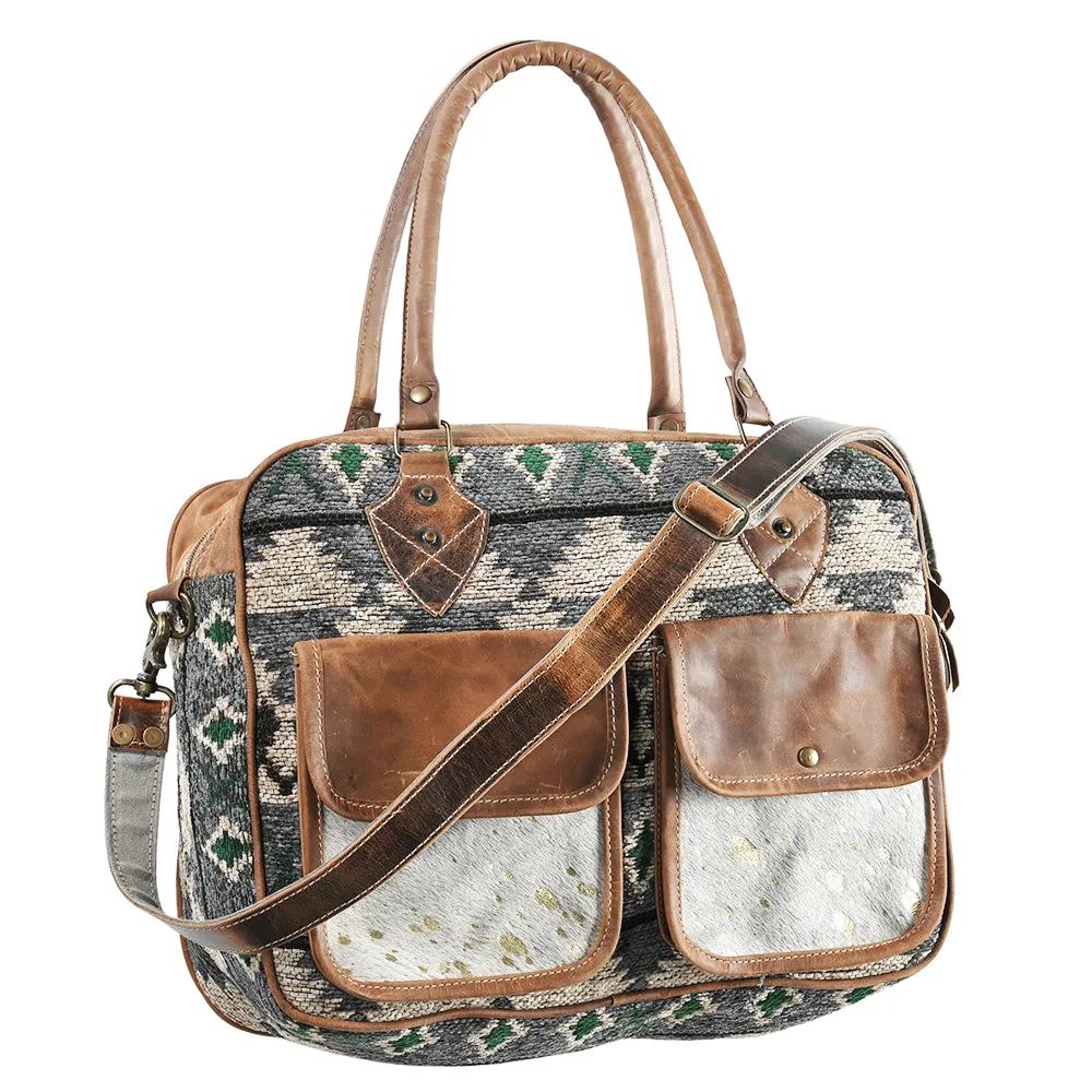 Ohlay Bags OHV386 Briefcase Upcycled Wool Upcycled Canvas Hair-On Genuine Leather Women Bag Western Handbag