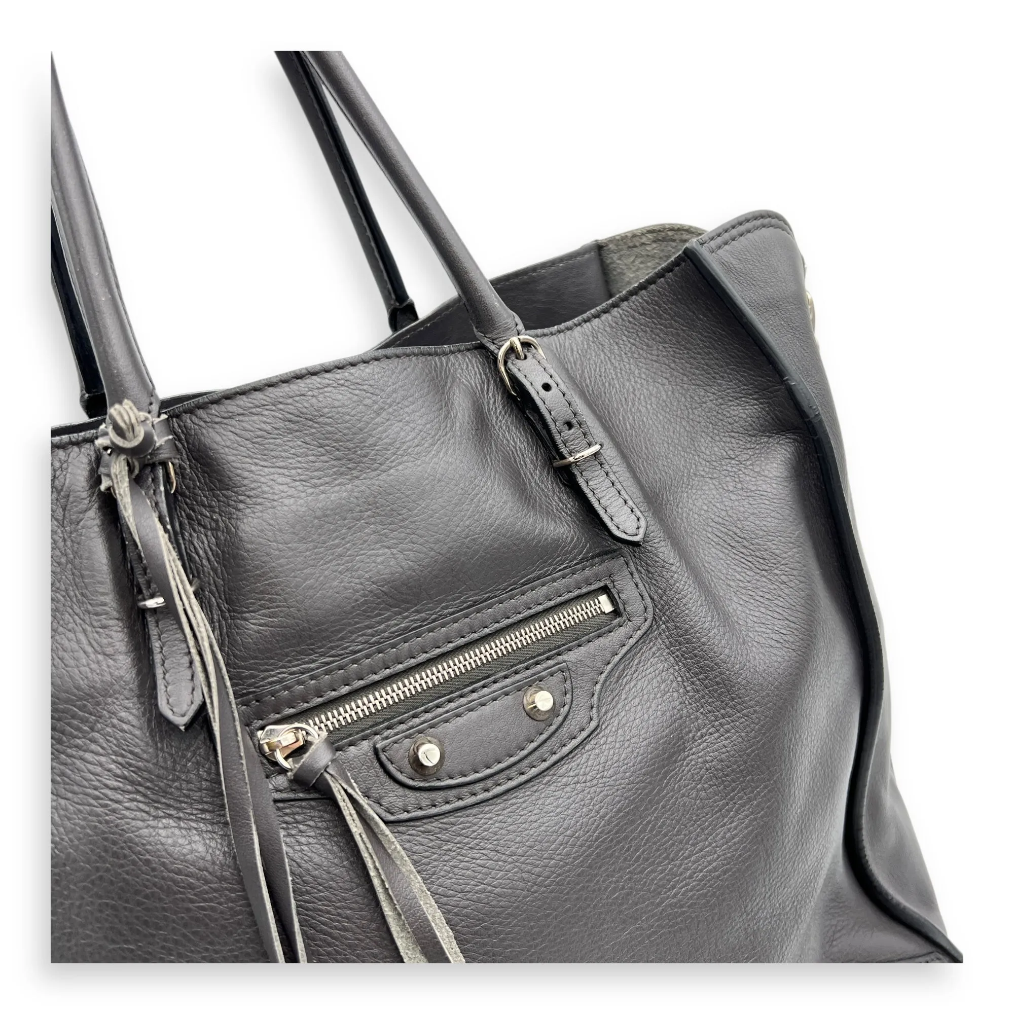Papier  Tote Bag Grey in Calfskin, Silver