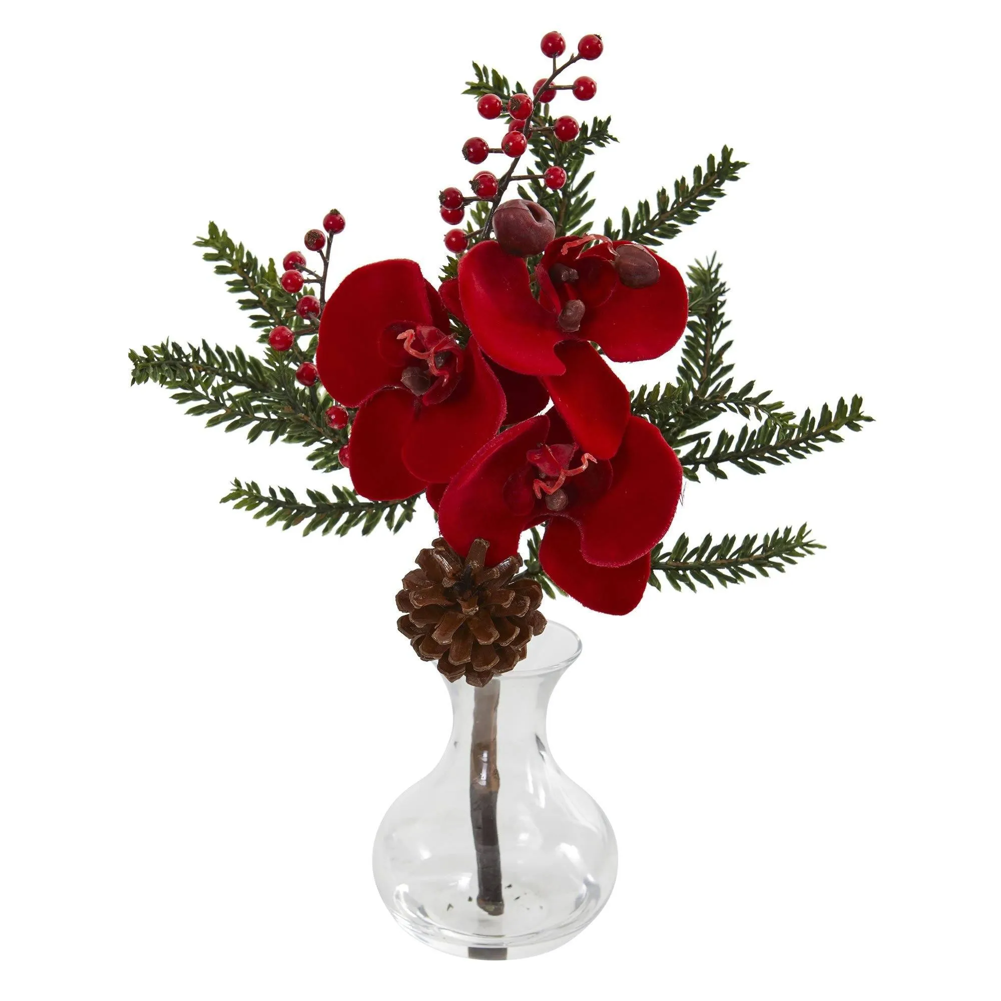 Phalaenopsis Orchid, Berry and Pine Artificial Arrangement (Set of 2)