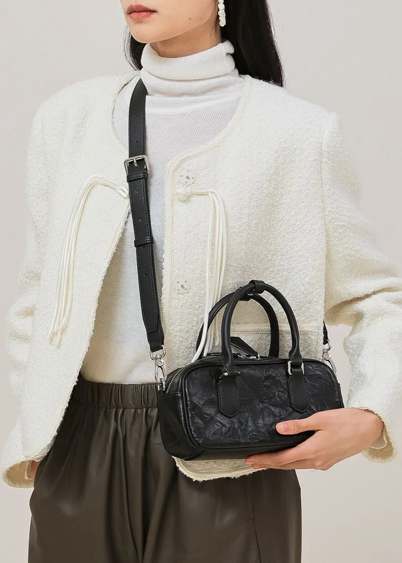 Pleated leather Handle Crossbody Bag