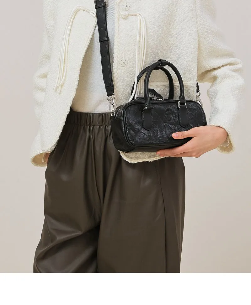 Pleated leather Handle Crossbody Bag