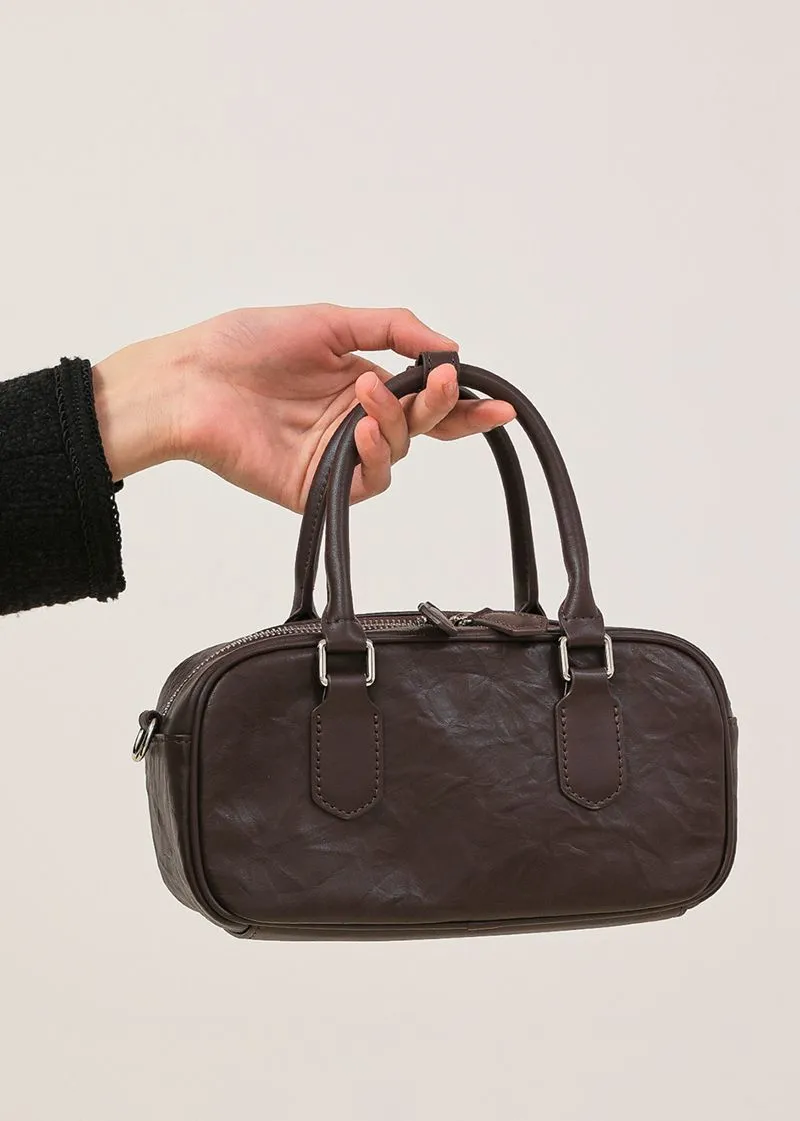 Pleated leather Handle Crossbody Bag