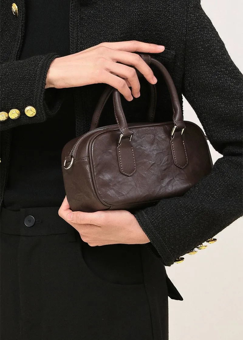 Pleated leather Handle Crossbody Bag