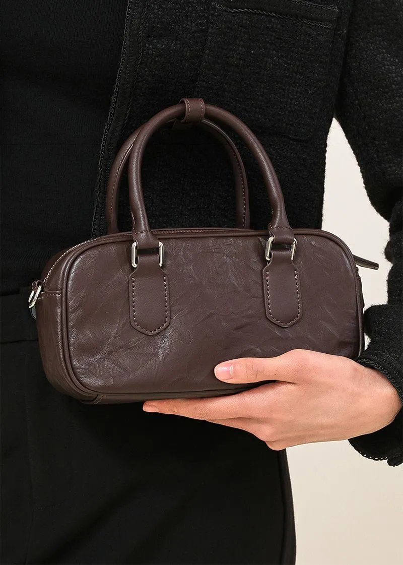Pleated leather Handle Crossbody Bag