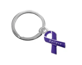 Purple Ribbon Circle Believe Split Style Keychains