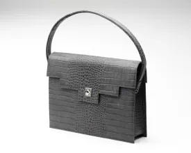 Quoin Briefcase - Grey Croc with additional Flap