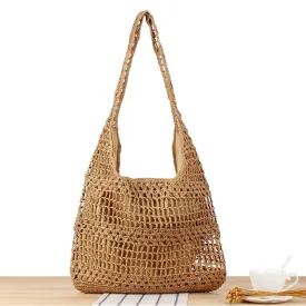 "Beach Date" Beige Crochet Satchel Shoulder Bag