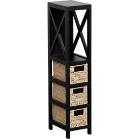 Slim Black Furniture  with 3 shelves and baskets -Black