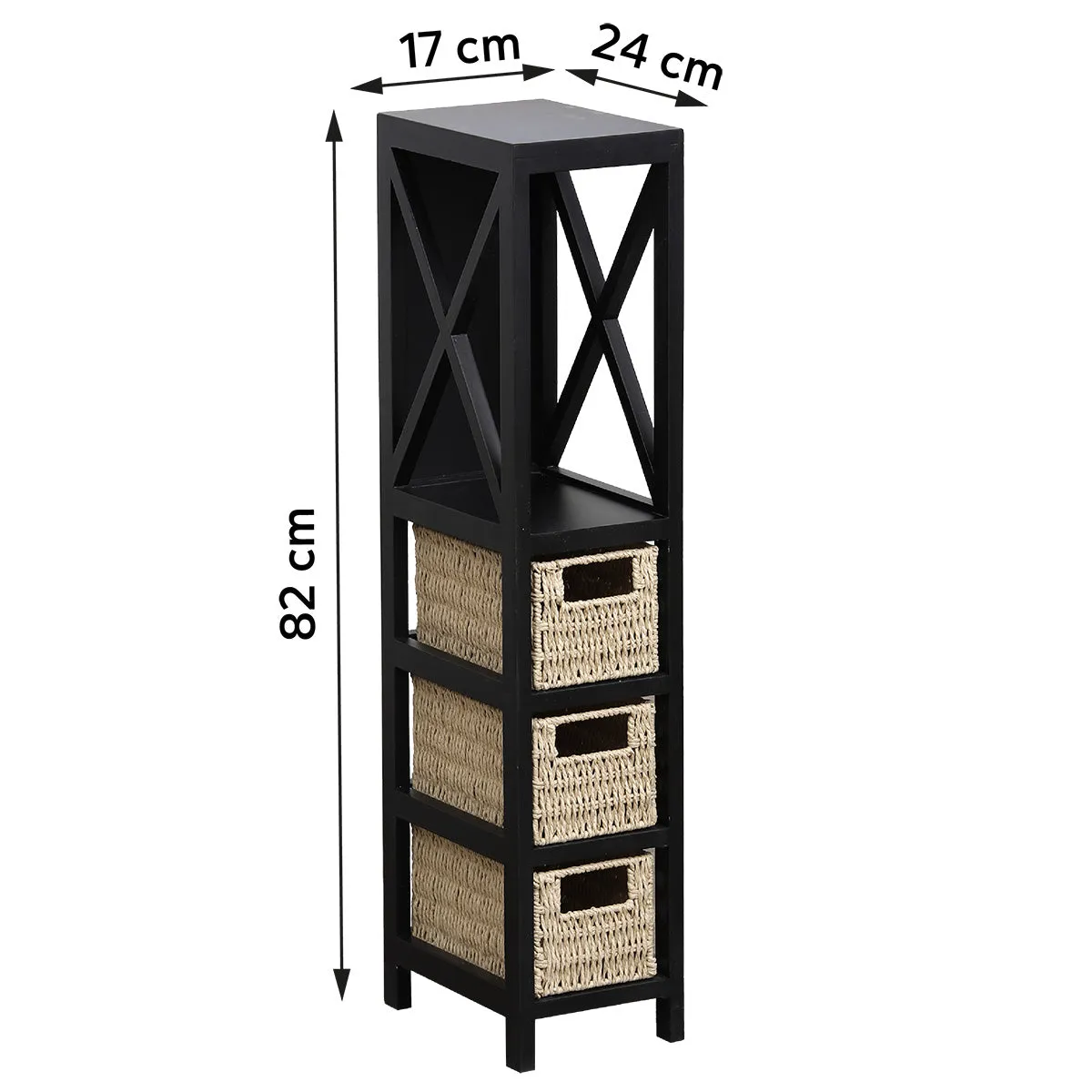 Slim Black Furniture  with 3 shelves and baskets -Black