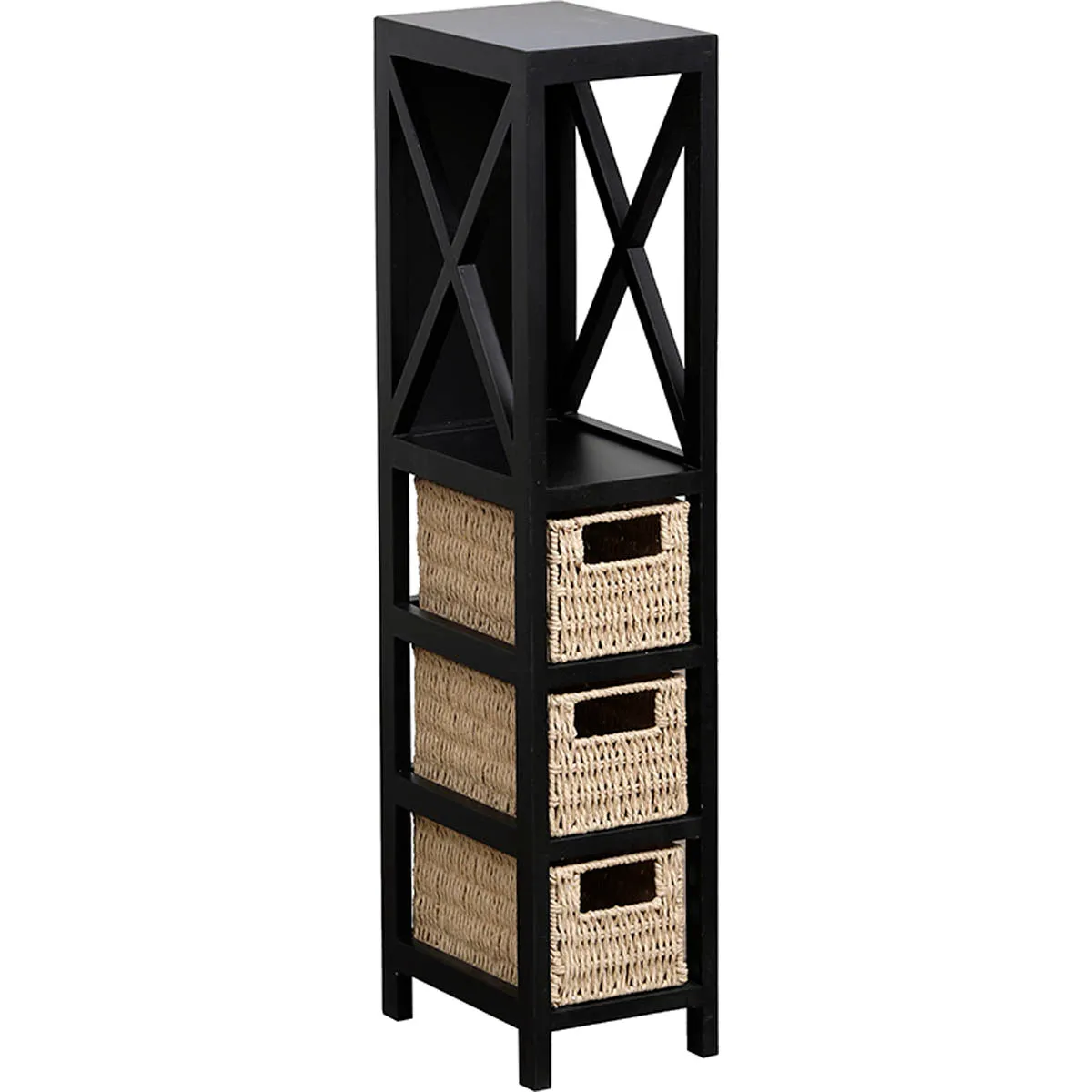 Slim Black Furniture  with 3 shelves and baskets -Black