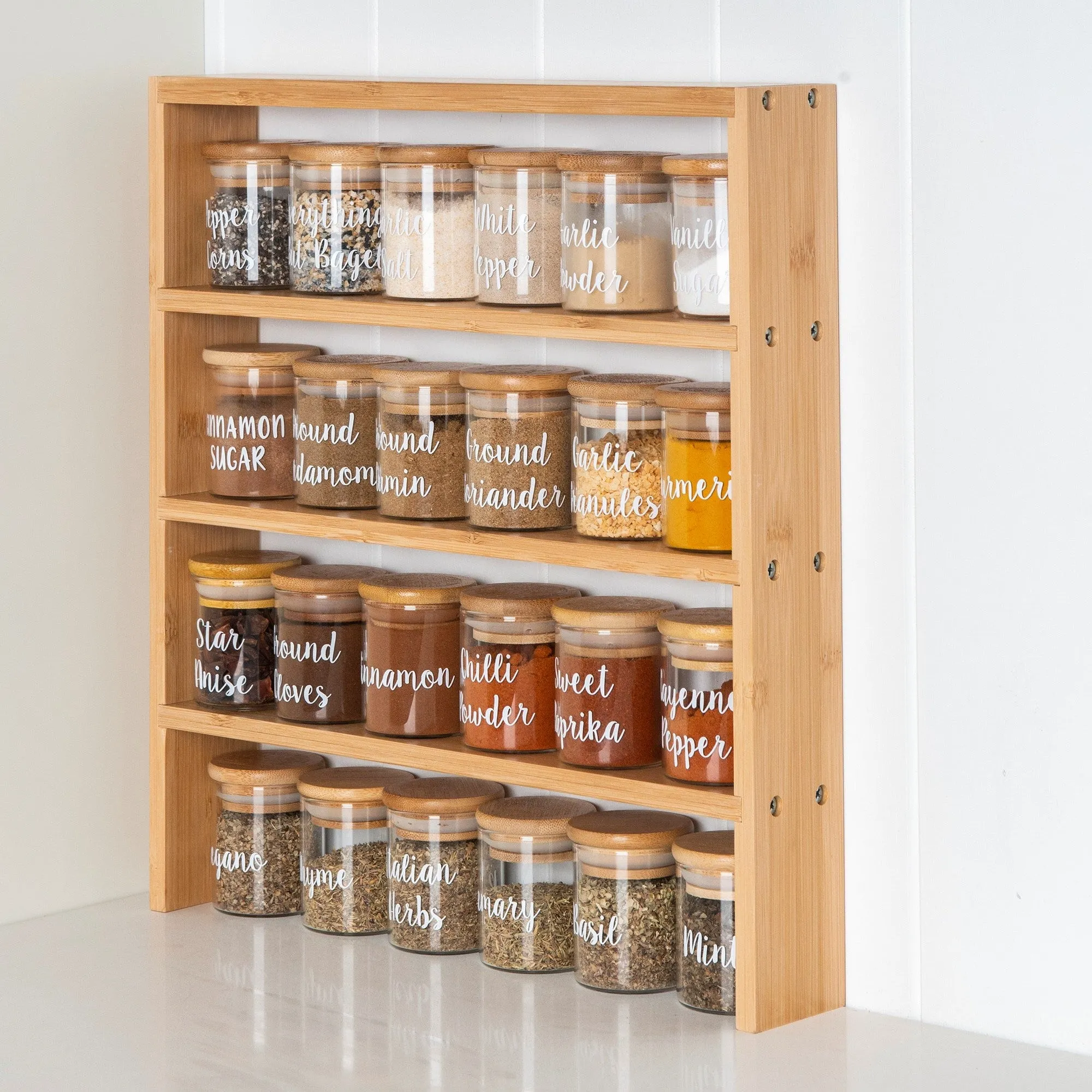Standing 4-Tier Rack with 24 x 75ml Herb & Spice Jars Pack
