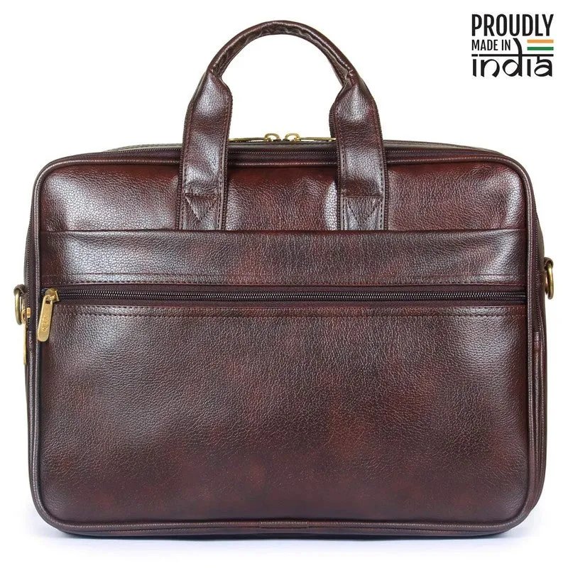 THE CLOWNFISH Faux Leather Laptop Briefcase - Stylish, Organized Design | Adjustable Strap | 15.6 inch | Dark Brown