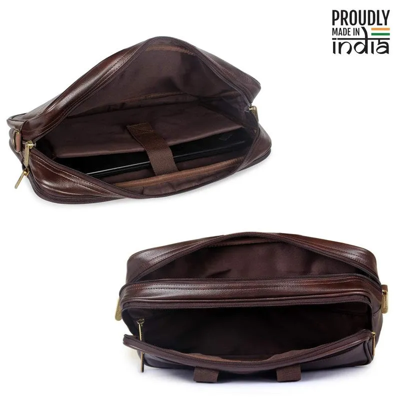THE CLOWNFISH Faux Leather Laptop Briefcase - Stylish, Organized Design | Adjustable Strap | 15.6 inch | Dark Brown