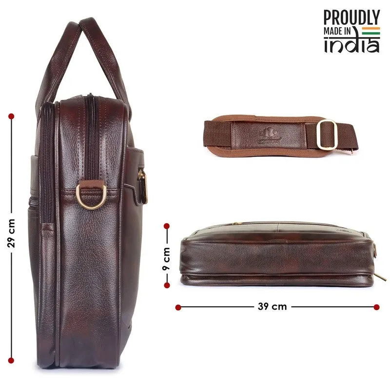 THE CLOWNFISH Faux Leather Laptop Briefcase - Stylish, Organized Design | Adjustable Strap | 15.6 inch | Dark Brown