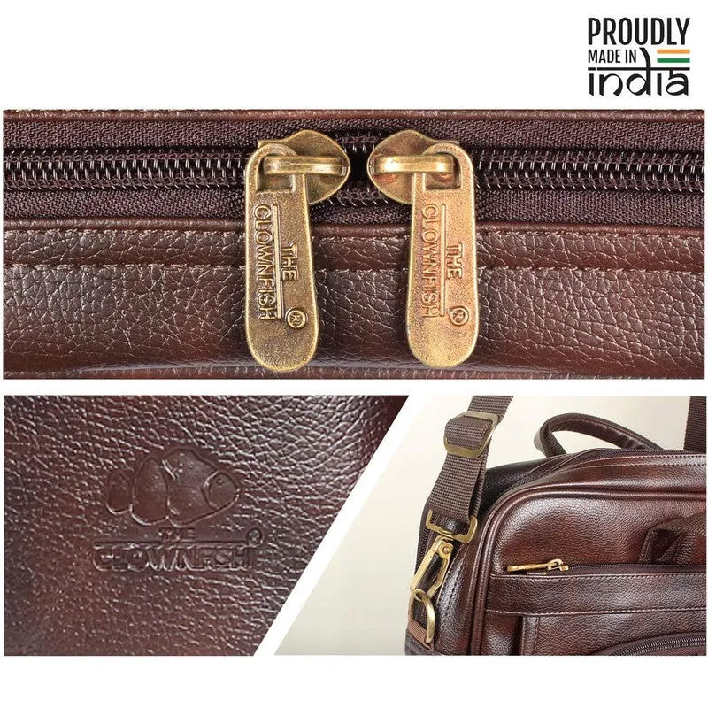 THE CLOWNFISH Faux Leather Laptop Briefcase - Stylish, Organized Design | Adjustable Strap | 15.6 inch | Dark Brown