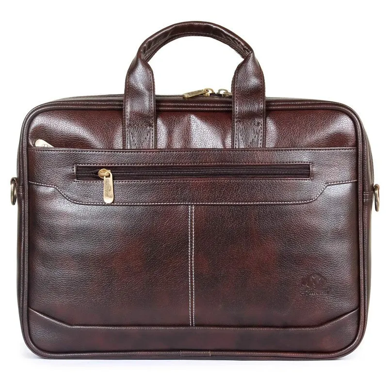 THE CLOWNFISH Faux Leather Laptop Briefcase - Stylish, Organized Design | Adjustable Strap | 15.6 inch | Dark Brown