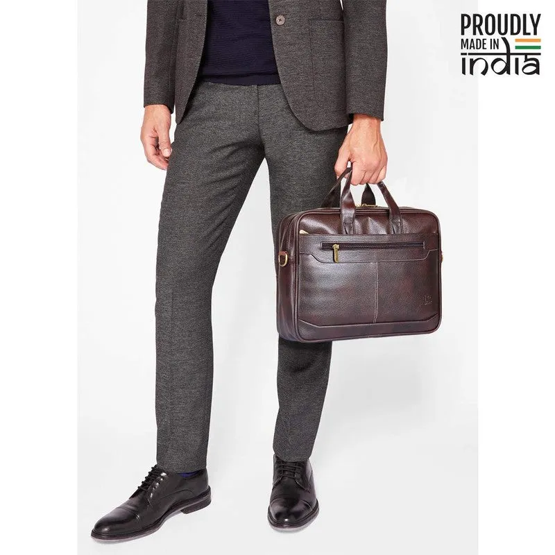 THE CLOWNFISH Faux Leather Laptop Briefcase - Stylish, Organized Design | Adjustable Strap | 15.6 inch | Dark Brown