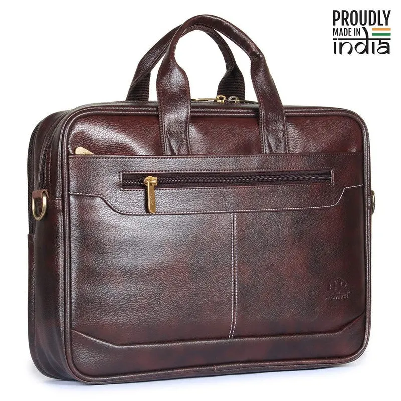 THE CLOWNFISH Faux Leather Laptop Briefcase - Stylish, Organized Design | Adjustable Strap | 15.6 inch | Dark Brown
