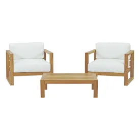 Upland 3 Piece Outdoor Patio Teak Set Natural White EEI-3114-NAT-WHI-SET
