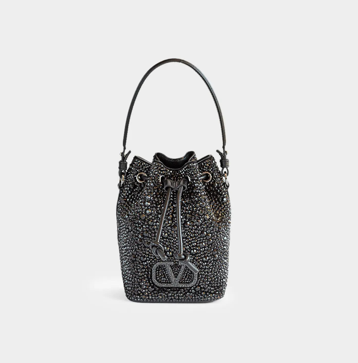 VALENTINO - VLOGO BLACK CRYSTAL BUCKET BAG CROSSBODY