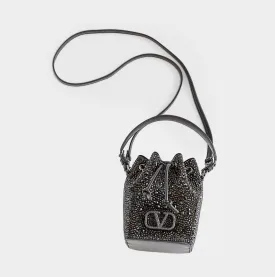 VALENTINO - VLOGO BLACK CRYSTAL BUCKET BAG CROSSBODY
