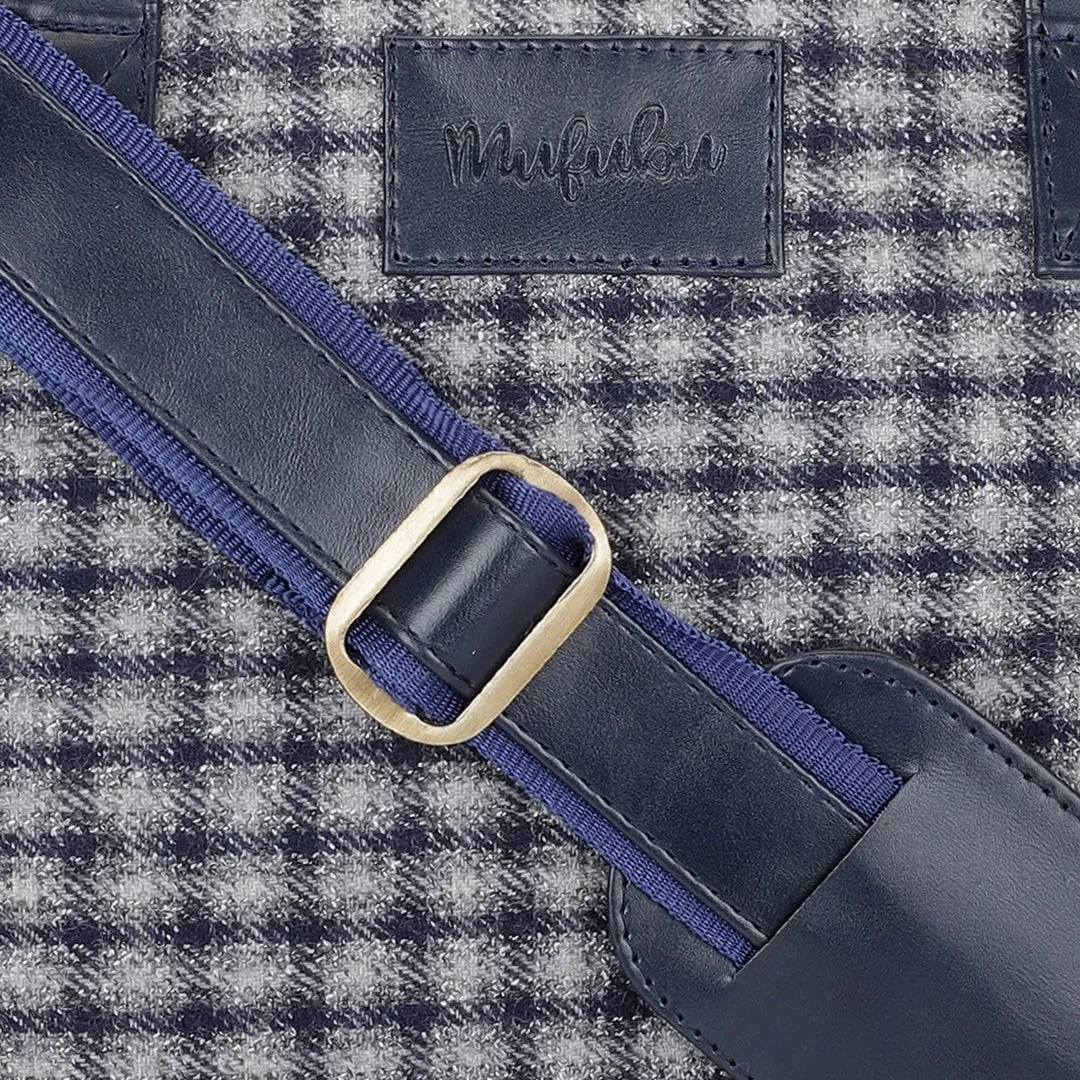 Vegan & Tweed 15.6 Inch Laptop Messenger Bag with Pouch - Retro Blue Checks