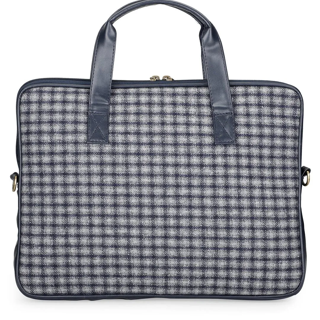 Vegan & Tweed 15.6 Inch Laptop Messenger Bag with Pouch - Retro Blue Checks