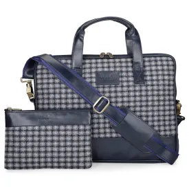 Vegan & Tweed 15.6 Inch Laptop Messenger Bag with Pouch - Retro Blue Checks