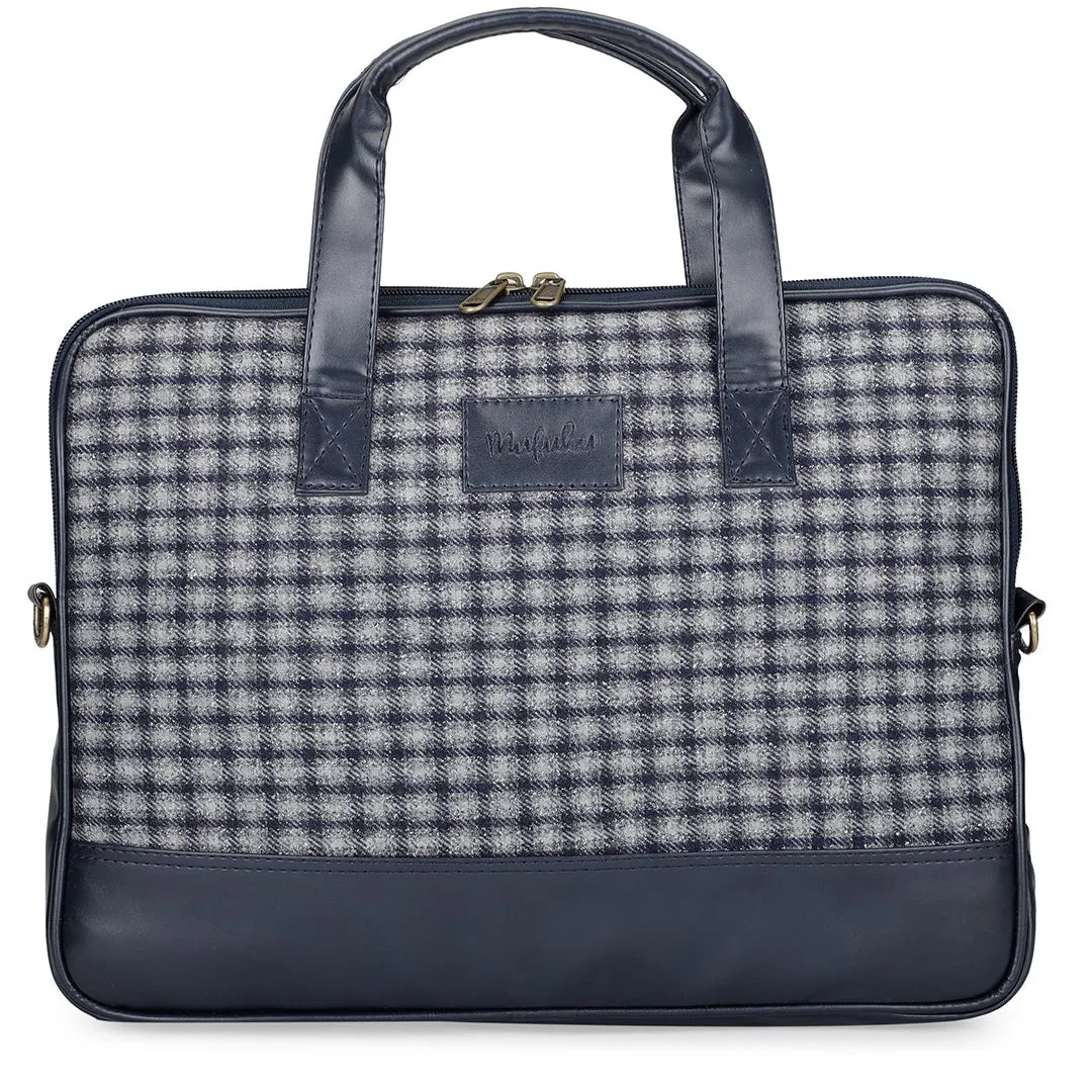 Vegan & Tweed 15.6 Inch Laptop Messenger Bag with Pouch - Retro Blue Checks
