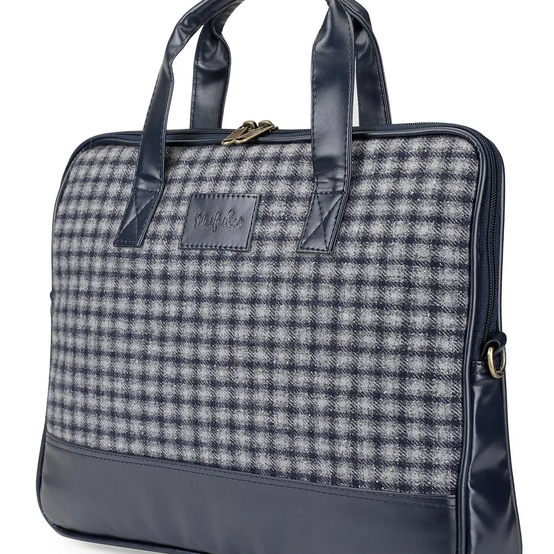 Vegan & Tweed 15.6 Inch Laptop Messenger Bag with Pouch - Retro Blue Checks