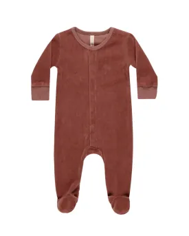 Velour Hidden Snap Footie - Cranberry