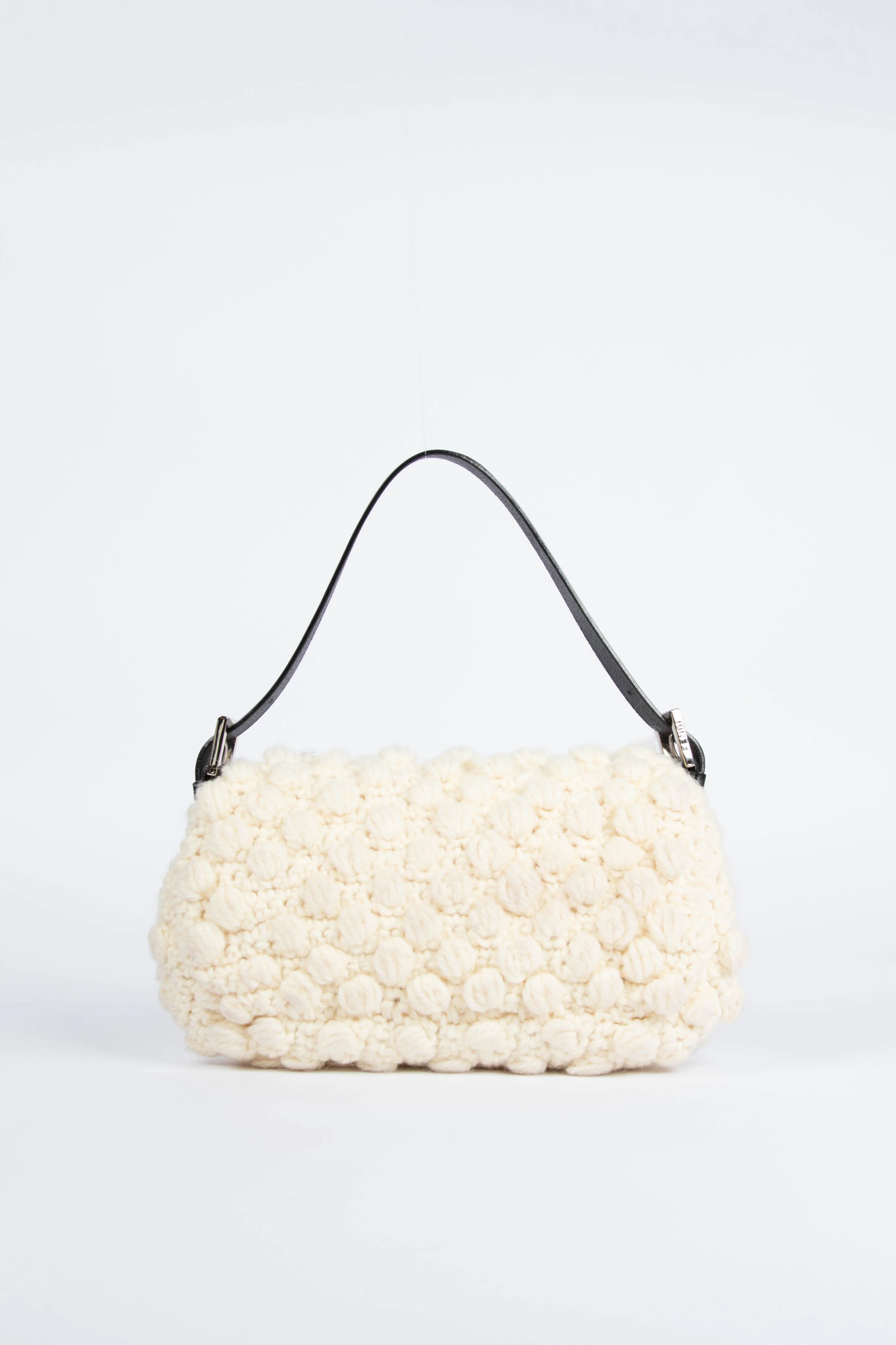 Vintage Fendi White Knitted Baguette Shoulder Bag