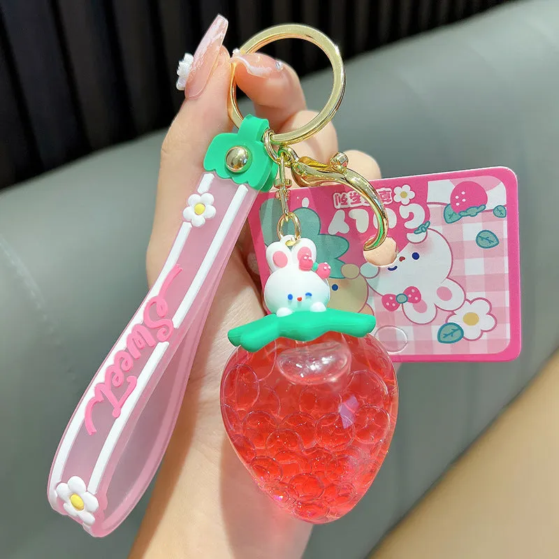 Wholesale Acrylic Strawberry Cream Fruit Jar Oil Keychain