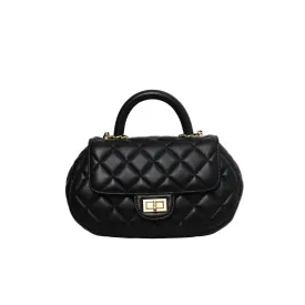 Womens Quilted Leather Cross Body Handle Flap Bag Black