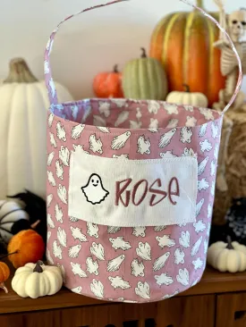 Woodrose Ghost Trick or Treat Bag, Custom Halloween Bucket