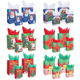 YIWA 24pcs Christmas Gift Bags Xmas Paper Goody Bags