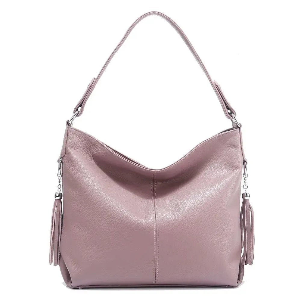 ZENCY Genuine Leather Shoulder Bag with Tassel Decoration