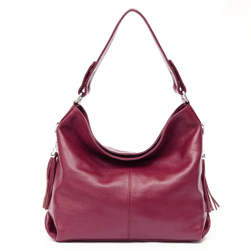 ZENCY Genuine Leather Shoulder Bag with Tassel Decoration