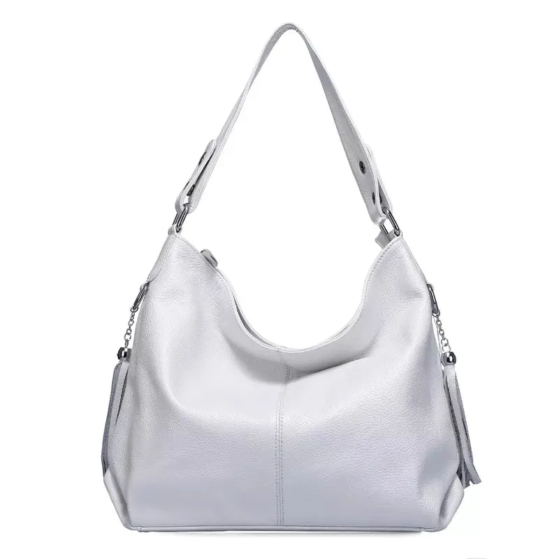 ZENCY Genuine Leather Shoulder Bag with Tassel Decoration