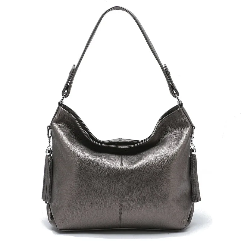 ZENCY Genuine Leather Shoulder Bag with Tassel Decoration