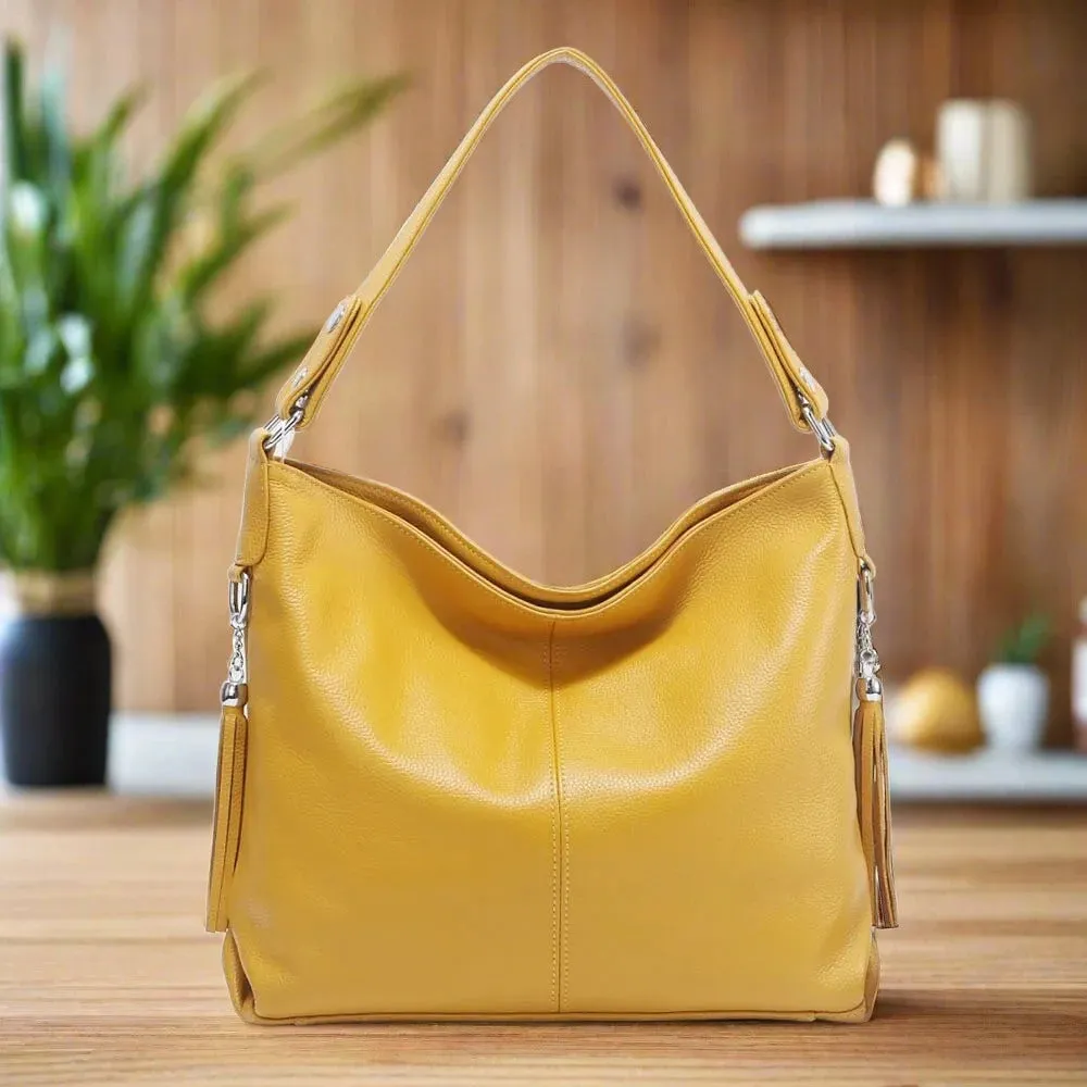 ZENCY Genuine Leather Shoulder Bag with Tassel Decoration