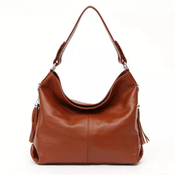 ZENCY Genuine Leather Shoulder Bag with Tassel Decoration