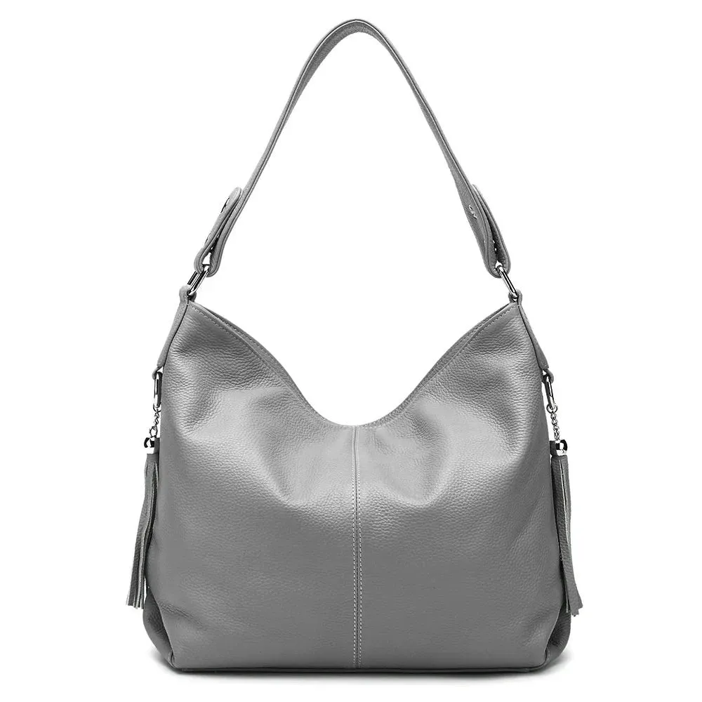 ZENCY Genuine Leather Shoulder Bag with Tassel Decoration