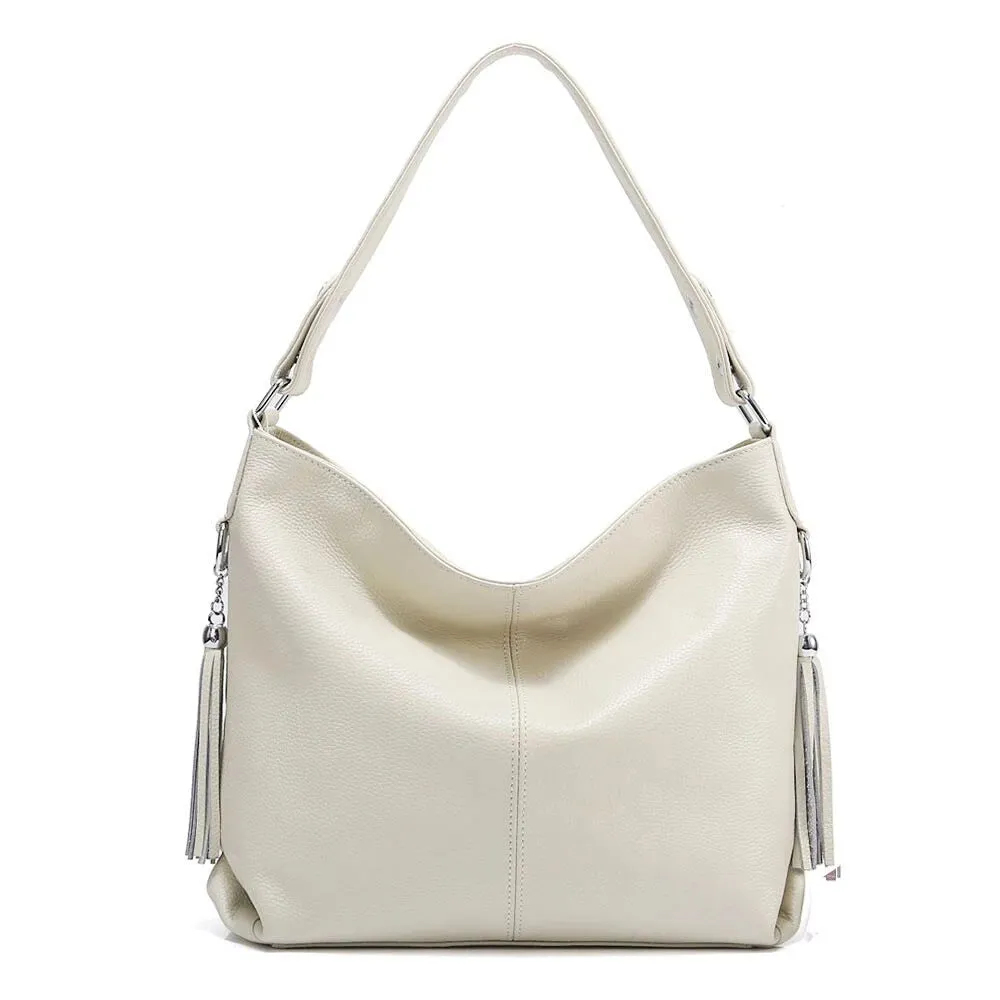 ZENCY Genuine Leather Shoulder Bag with Tassel Decoration