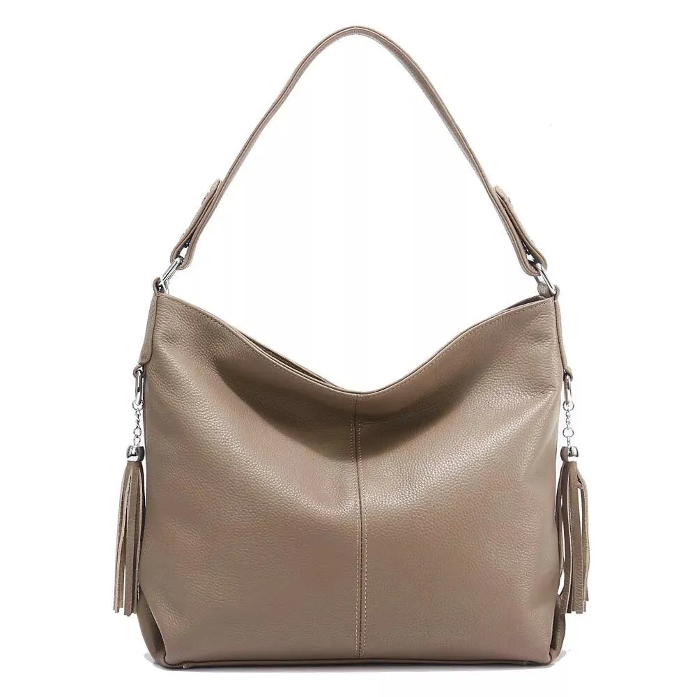 ZENCY Genuine Leather Shoulder Bag with Tassel Decoration