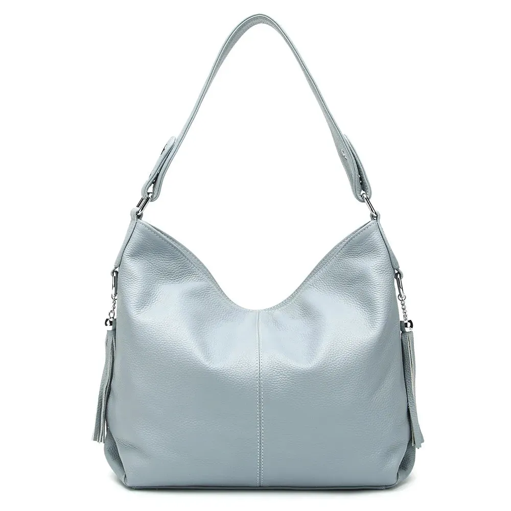 ZENCY Genuine Leather Shoulder Bag with Tassel Decoration