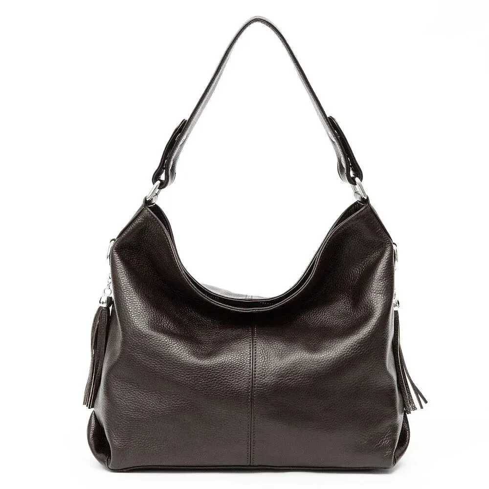 ZENCY Genuine Leather Shoulder Bag with Tassel Decoration